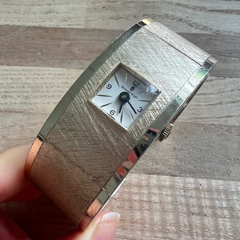 Sovereign ladies watch hinged cuff bracelet mechanical winding for parts repair
